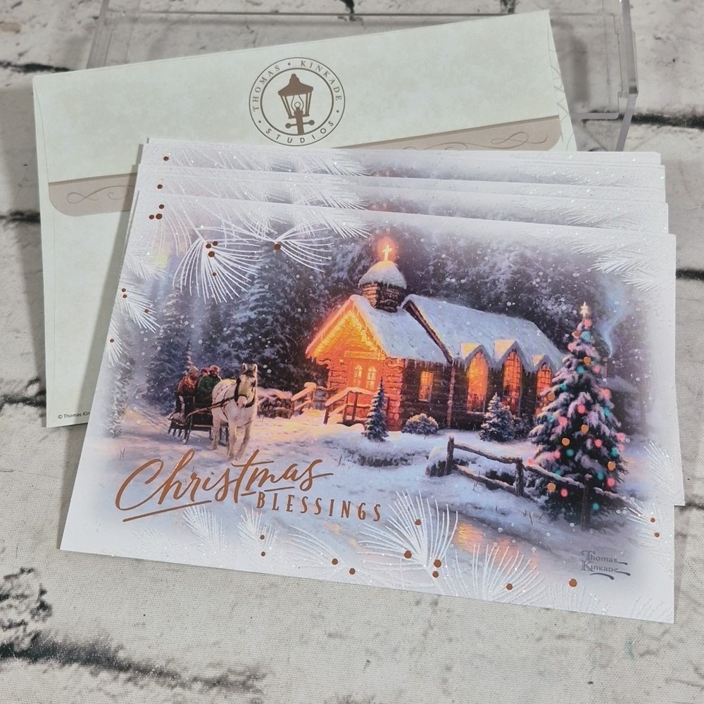 Hallmark Thomas Kinkade Christmas Blessings Cards Glitter Lot Of 7
